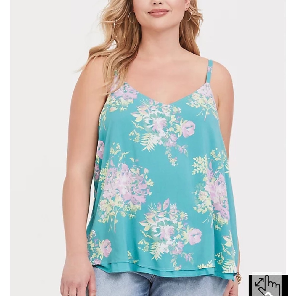 TURQUOISE FLORAL CHALLIS DOUBLE LAYER SWING CAMI Torrid